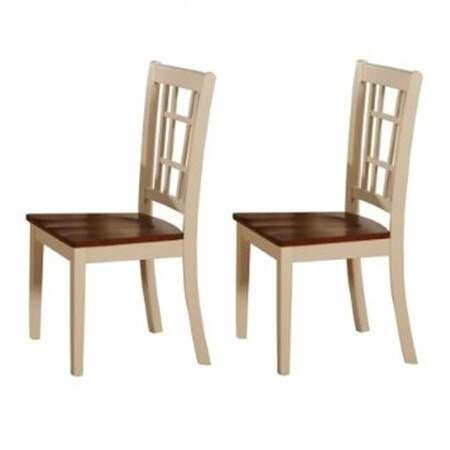 East West Furniture East West NC-WHI-W Nicoli Dining Chair with Wood Seat buttermilk & brown finish; Buttermilk & Saddle Brown - Pack of 2 NIC-WHI-W